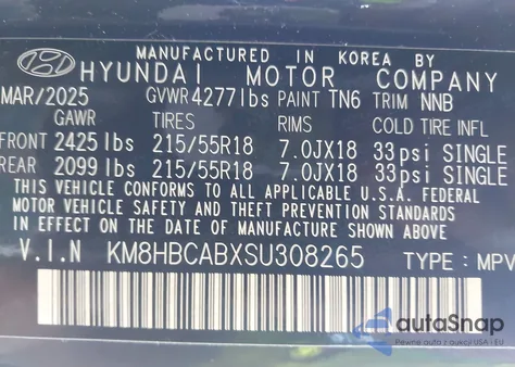 2025 Hyundai Kona Sel from USA, damaged, VIN KM8HBCABXSU308265